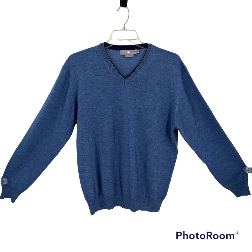 Luigi Baldo Blue V-Neck Extra Fine Merino Wool Sweater Size XXL